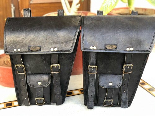 Black retro leather motorcycle - black,